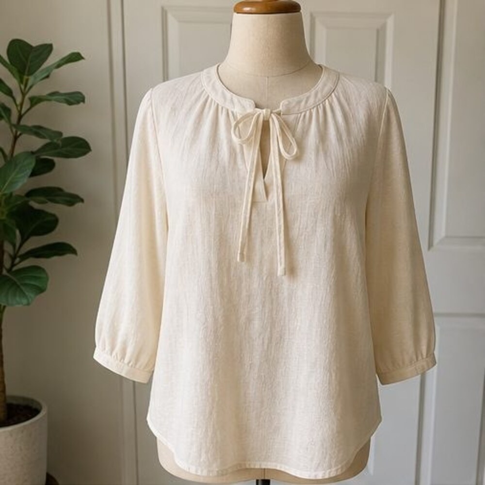Cream V Neck Top